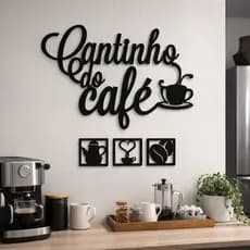 Kit Decoração 4 Un de Plaquinhas Com Letreiro em MDF Cantinho do Café Aplique de Parede