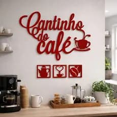 Kit Plaquinha Cantinho do Café 4 Peças em MDF Decoração de Parede