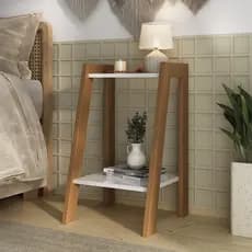 Mesa de Cabeceira Suporte Organizador Isabella Branco Pés Madeira