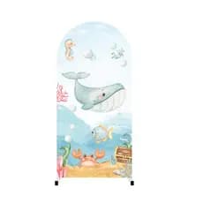 Capa Para Painel Romano Arco 3d Sublimado Em Tecido Com Elástico 2x1m Fundo do Mar Aquarela