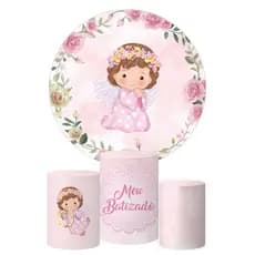 Kit Decoração Batizado Painel Redondo + Trio Capas para Cilindro