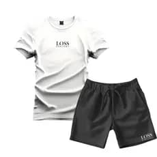Conjunto Infantil Menino Short Moletinho Preto Camiseta Algodão  + Bermuda Loss Dantaw'J Kit Camisa e Short