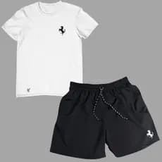 Conjunto Infantil e Juvenil Menino F1 Carros Ferrari Short Bermuda Tectel Camiseta Blusa Algodão Estampados