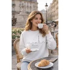 Moletom Feminino Suéter Gola Careca Estampa Paris Algodão Inverno