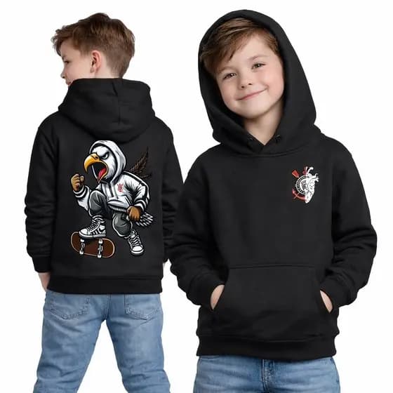 Moletom infantil Capuz Time Gavião da Fiel Menino Inverno Flanelado Blusa de frio Canguru
