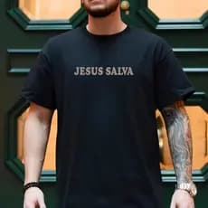 Camiseta Oversized Suedine Frases Jesus Salva Masculina Unissex
