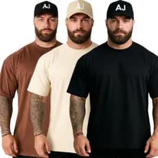 Kit 3 Camiseta Lisa Oversized Masculina Streetwear Algodão Premium