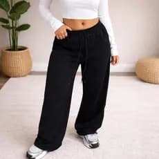 Calça Moletom Modelo Wide leg Despojada Lisa Algodão Feminina Casual Treino Forrada Hype