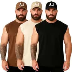 Kit 3 Camisetas Regata Masculina Oversized Academia Colete Masculino Machão 100% Algodão Sem Estampa Lisa