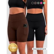 Kit 2 Bermudas Feminina de Corrida Com Bolso Lateral Cintura Alta e Detalhes Refletivos