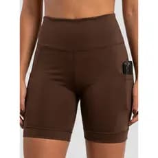 Bermuda Feminina De Corrida Com Bolso Para Celular e Chave Detalhes Refletivos Marrom