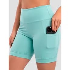 Bermuda Feminina De Corrida Com Bolso Para Celular e Chave Detalhes Refletivos Verde Menta