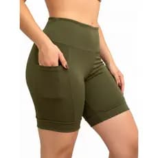 Bermuda Feminina De Corrida Com Bolso Para Celular e Chave Detalhes Refletivos Verde Militar