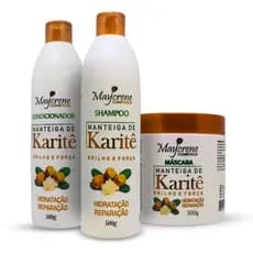Kit Manteiga De Karité Hidratação e Reparação Maycrene com Shampoo, Condicionador e Máscara 3x500ml