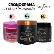 Cronograma BOOM DE CRESCIMENTO 3x500g Maycrene (Crina e Cauda, Desmaiados e Disciplinados, Argan Premium)