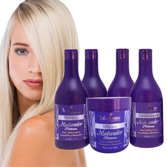 Kit Maycrene Matizador Platinum Para Cabelos Loiros (2 Shamp, 2 Cond E 1 Másc) 5x500