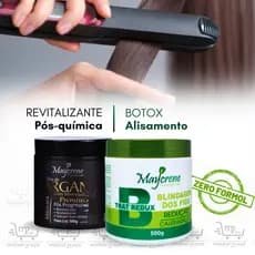 Blindagem térmica Trat Redux Maycrene 500g + Máscara Argan Premium 500g Prolonga Efeito Liso