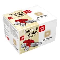 Torneira 3 Vias Vermelhas Luer Lock Descarpack Anvisa c/ 50 Unidades