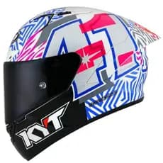 CAPACETE KYT NZ RACE ESPARGARÓ 22 TRICOMPOSTO - Branco, Azul e Rosa