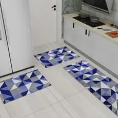 kit Passadeira Jaquard estampado 1.40 x 0,40M + 2 tapetinho 65 x 40Cm acabamento em bainha Decoração Tapete Cozinha Sala