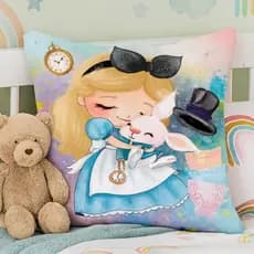 Capa de almofada Princesas45x45 Alice no país das maravilhas Infantil Personagens Decoração Quarto Meninas TECIDO SUEDE