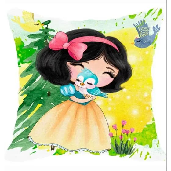 Capa de almofada Infantil 45x45 BRANCA DE NEVE TECIDO SUEDE ENVIO IMEDIATO