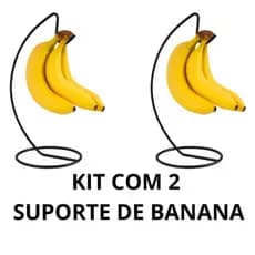 Kit 2 Suporte Banana Aramado Organizador Mesa Cozinha Resistente Gancho Porta Frutas Preto