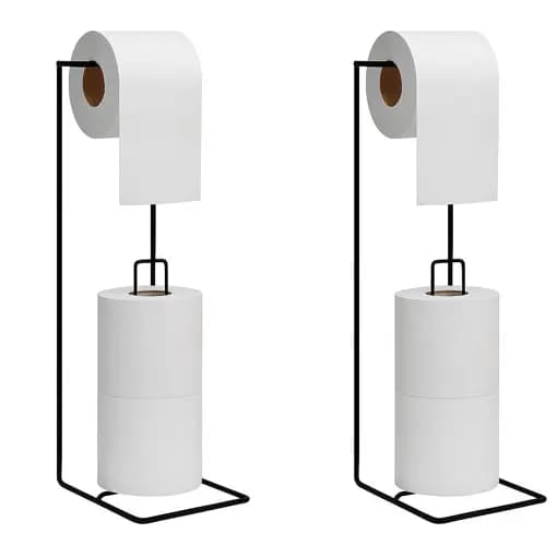 Kit 2 Porta Papel Higiênico de Chão Organizador Banheiro Suporte de 3 Rolos Aço Preto Resistente