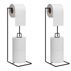Kit 2 Porta Papel Higiênico de Chão Organizador Banheiro Suporte de 3 Rolos Aço Preto Resistente
