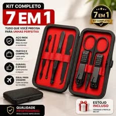 Kit Cortador de Unhas Conjunto Manicure Portatíl Estojo 7 Peças Carbono