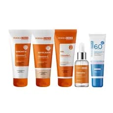 Kit Skincare Completo com Vitamina C – Limpeza Clareamento e Anti-idade Todos os Tipos de Pele FPS60  Sérum Esfoliante