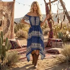 Vestido estilo férias com gola plana e manga curta, boêmio, estampa Paisley, bainha Irregular, vestido de praia