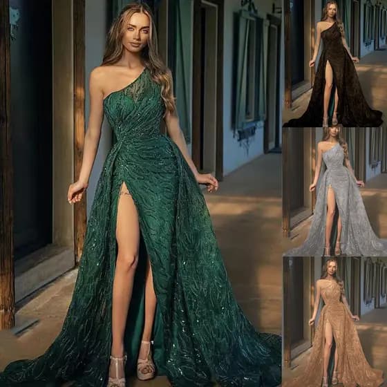 Novas roupas femininas europeias americanas com fenda de ombro inclinado saia longa vestido brinde vestido de noite com