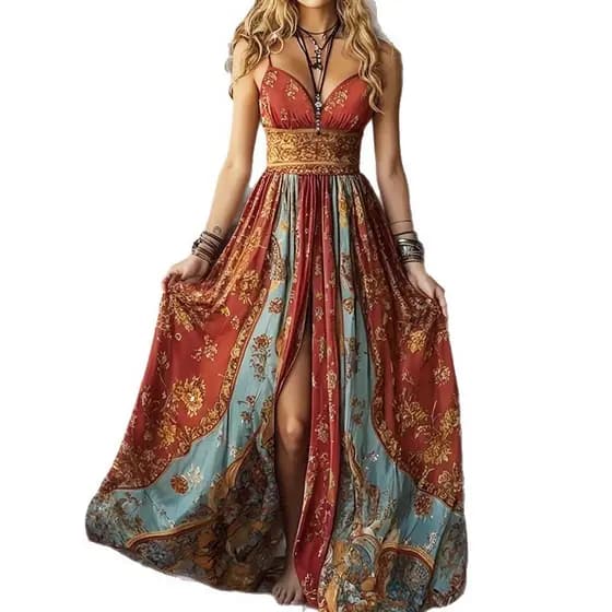 LN1640 Cross-Border 2025 europeu americano verão novo estilo tubo superior Halter cinta vestido Retro impresso vestido l