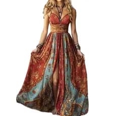LN1640 Cross-Border 2025 europeu americano verão novo estilo tubo superior Halter cinta vestido Retro impresso vestido l