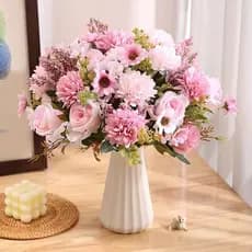 Flores artificiais 6 cabeças bola de outono crisântemo rosa--9614