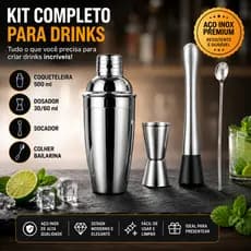 Kit Bar Coqueteleira Boston + Dosador + Colher  Aço Inox Drinks E Coquetéis Facil E Resistente