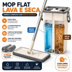 Mop Flat Balde Lava Seca Com 2 Refis Microfibra Cabo Inox Limpeza Mágica Rodo Inteligente