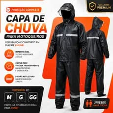Capa de chuva para motoqueiros com faixa reflexiva e tecido em poliéster proteção contra chuva