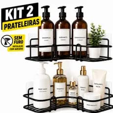 Kit 2 Prateleiras Banheiro Suporte Shampoo Organizador Parede Sem Furo Adesivo Porta Sabonete Box