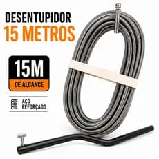 Desentupidor Manual 5m 10m ou 15m Mola de Aço Ralo Pia Banheiro Cozinha Quintal Cano Calha