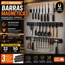 Kit 3 Barras Magnéticas Facas Imã Suporte Cozinha Ferramentas Parede 33cm 50cm Organizador