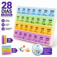Porta Comprimidos Semanal 28 Dias Organizador Caixa Remédios Divisórias Portátil Manhã Noite
