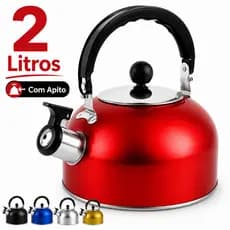 Chaleira Inox com Apito 2L Alça Fogão Gás Elétrico Café Chá Ferve Água Rápido Cozinha Luxo Premium