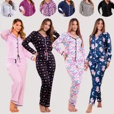 Pijama Feminino Americano Longo Pós Cirúrgico Amamentação Inverno de Listra rosa