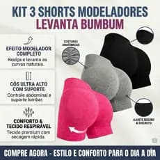 Kit 3 Shorts Levanta Bumbum Feminino Academia Yoga Fitness- Zero Transparencia