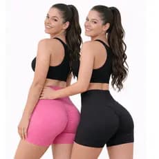 Kit 2 Shorts Fitness Feminino Cintura Alta Zero Transparência Levanta Bumbum Modelador Academia