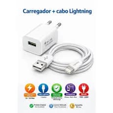 Carregador IPhone Lightning 7, 8, 9, XR, 12, 13 e 14 Pro Max Completo Turbo Carregamento Rápido IOS