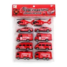 Kit 10 Mini Carrinhos de Bombeiro Fire Fighting - Vermelho