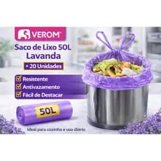 Saco de Lixo 50L Verom Lavanda 20 Unidades | Resistente, Antivazamento e Fácil de Destacar